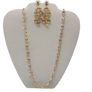 Vonelle Swarovski Swan Clear Crystal Gold Tone Necklace Drop Earrings Set